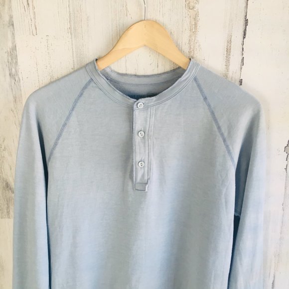 NWOT Save Khaki Pointelle Henley Surf Light Blue Long Sleeve Knit Shirt - Picture 2 of 9